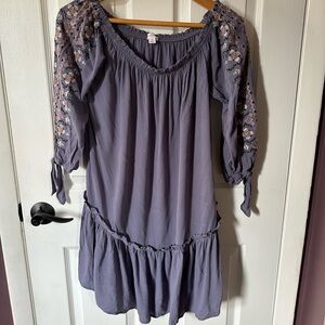 Xhilaration Purple Mini Dress with Floral Sleeves
